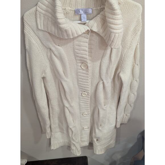 Gorgeous chunky cream colored fisherman's style sweater by Nine & Co size L - Picture 4 of 8